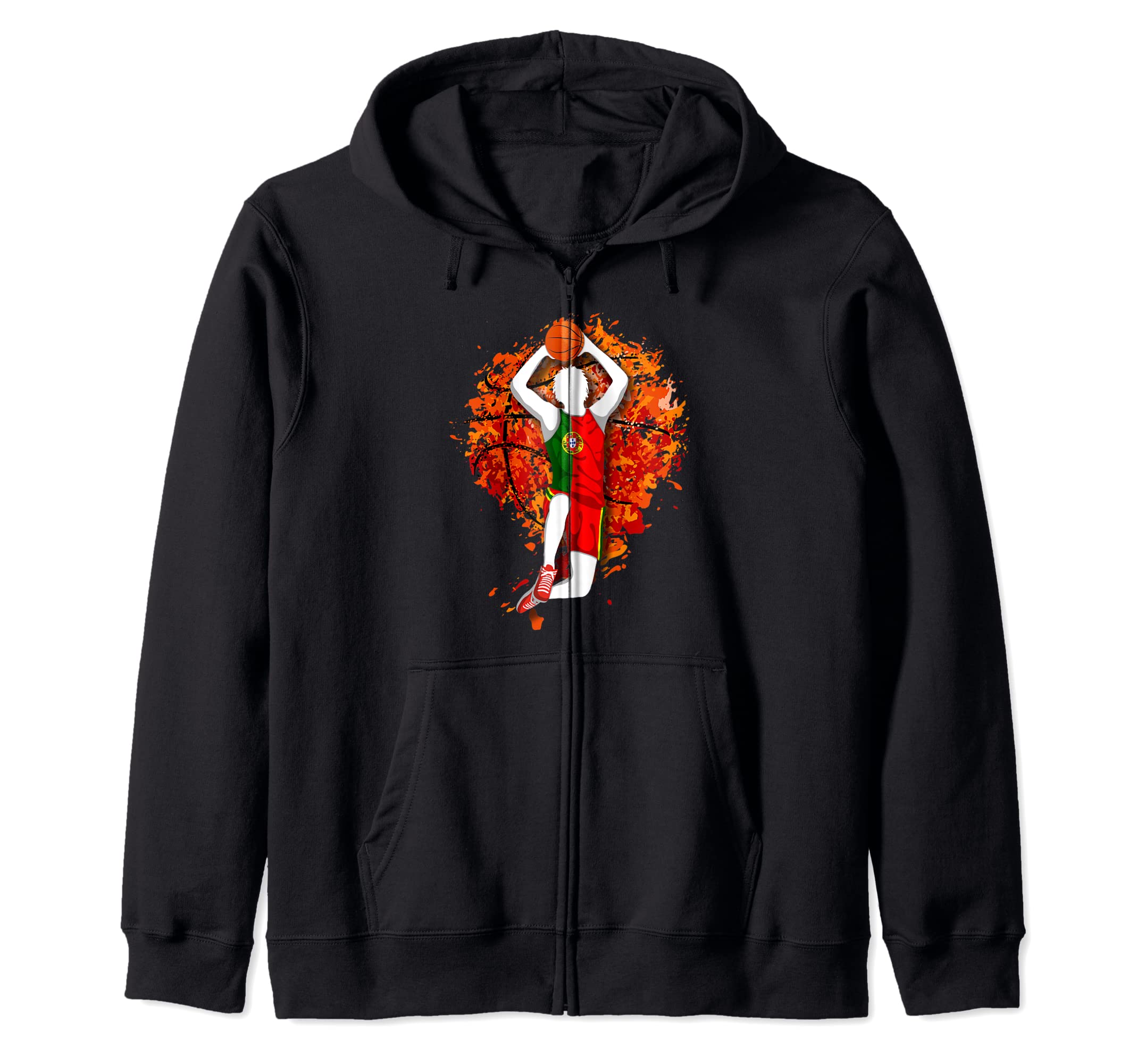 Portugal Basketball Portuguese National Flag Slam Dunk Zip Hoodie