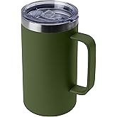 DOMICARE 24oz Mug with Handle and Lid, Stainless Steel Coffee Mug, Reusable Insulated Cup, Travel Mug with Handle, Double Wall Vacuum Coffee Tumbler for Men and Women, Army Green, Pack 1