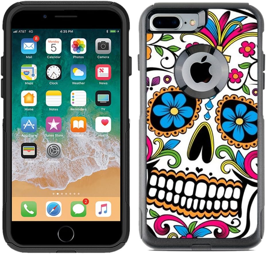 Teleskins Protective Designer Vinyl Skin Decals Compatible with Otterbox Commuter iPhone 7 Plus/iPhone 8 Plus Case - Sugar Skull Dia De Los Muertos Design Pattern - only Skins and not Case