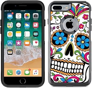 Teleskins Protective Designer Vinyl Skin Decals Compatible with Otterbox Commuter iPhone 7 Plus/iPhone 8 Plus Case - Sugar Skull Dia De Los Muertos Design Pattern - only Skins and not Case