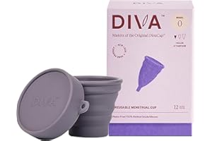 DIVACUP DIVA Cup & Shaker - Medical Grade Silicone Cup for Period Care - Reusable Menstrual Cup with Shaker for On-The-Go Cleansing - Wear Up to 12 Hours - Model 0 (Slim Vaginal Canals & First-Time Users)