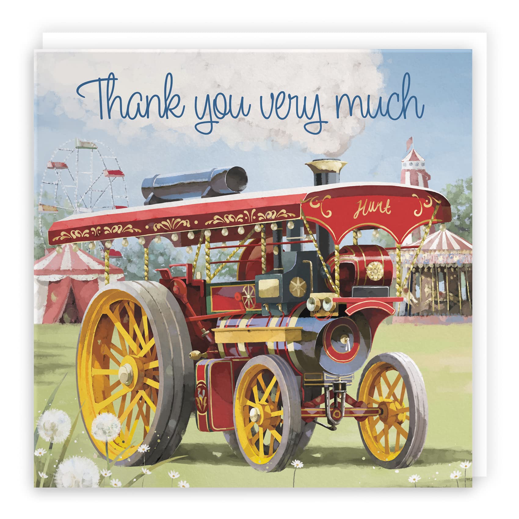 Hunts England - Traction Engine Thank You Card - Steam Tractor - Thank You - Thank You Card For Men, Women, Wedding, Teachers, Doctors, Nurses, etc. - Milo's Gallery Collection