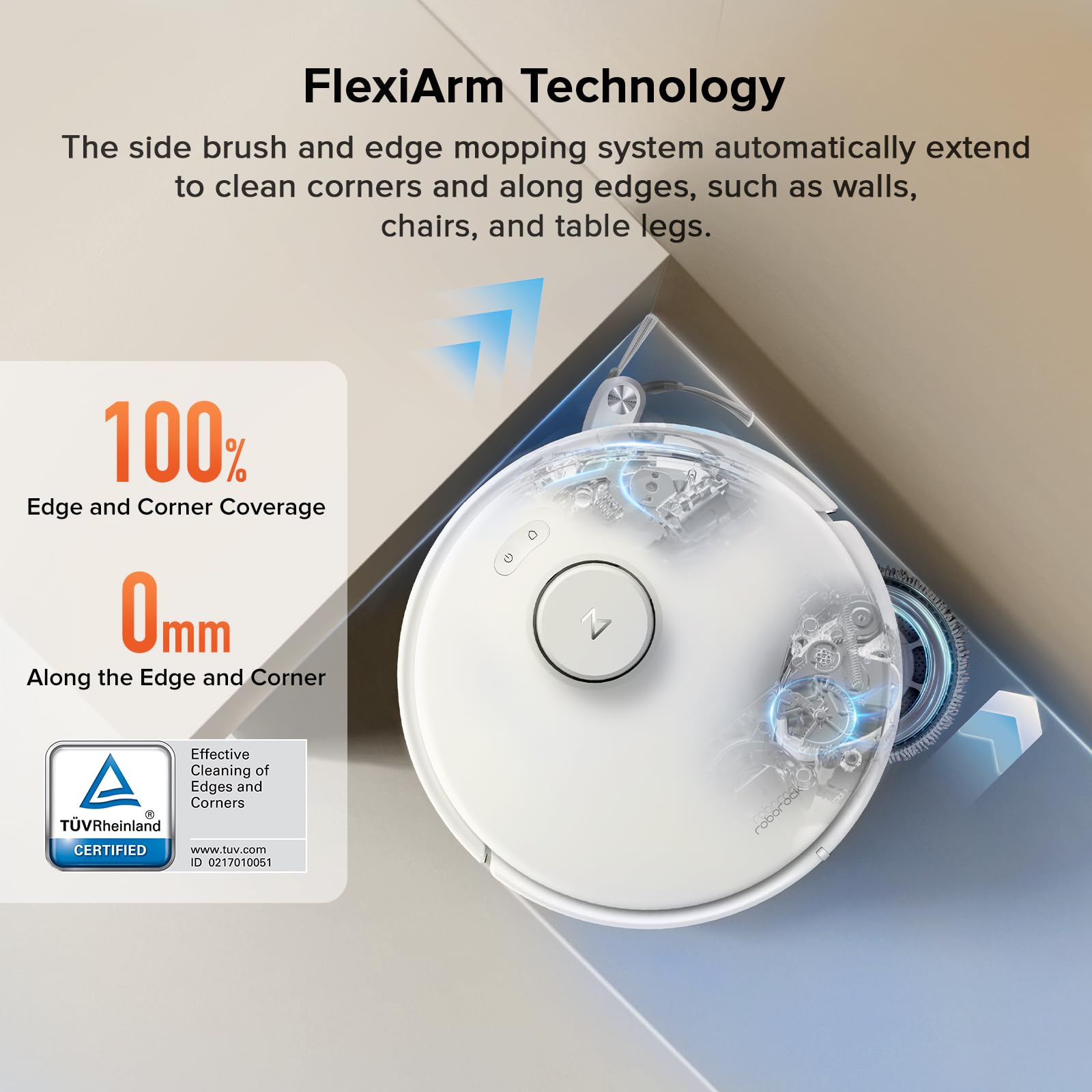 roborock Qrevo Curv S5X Robot Aspirador y Trapeador, Succión 18500Pa, Diseño Sin Enredos, Cepillo Lateral FlexiArm, Evitación de Obstáculos AI, 10 Semanas de Autovaciado, Lavado Automático para Pisos Duros, Esquinas, Pelo de Mascotas