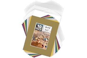 MBC MAT BOARD CENTER Mat Board Center, Pack of 10, 8x10 for 5x7 Assorted Color Mat Kit - Acid Free, 4-ply Thickness, White Core - Includes Backing Boards and Clear Bags - for Pictures, Photos, Framing