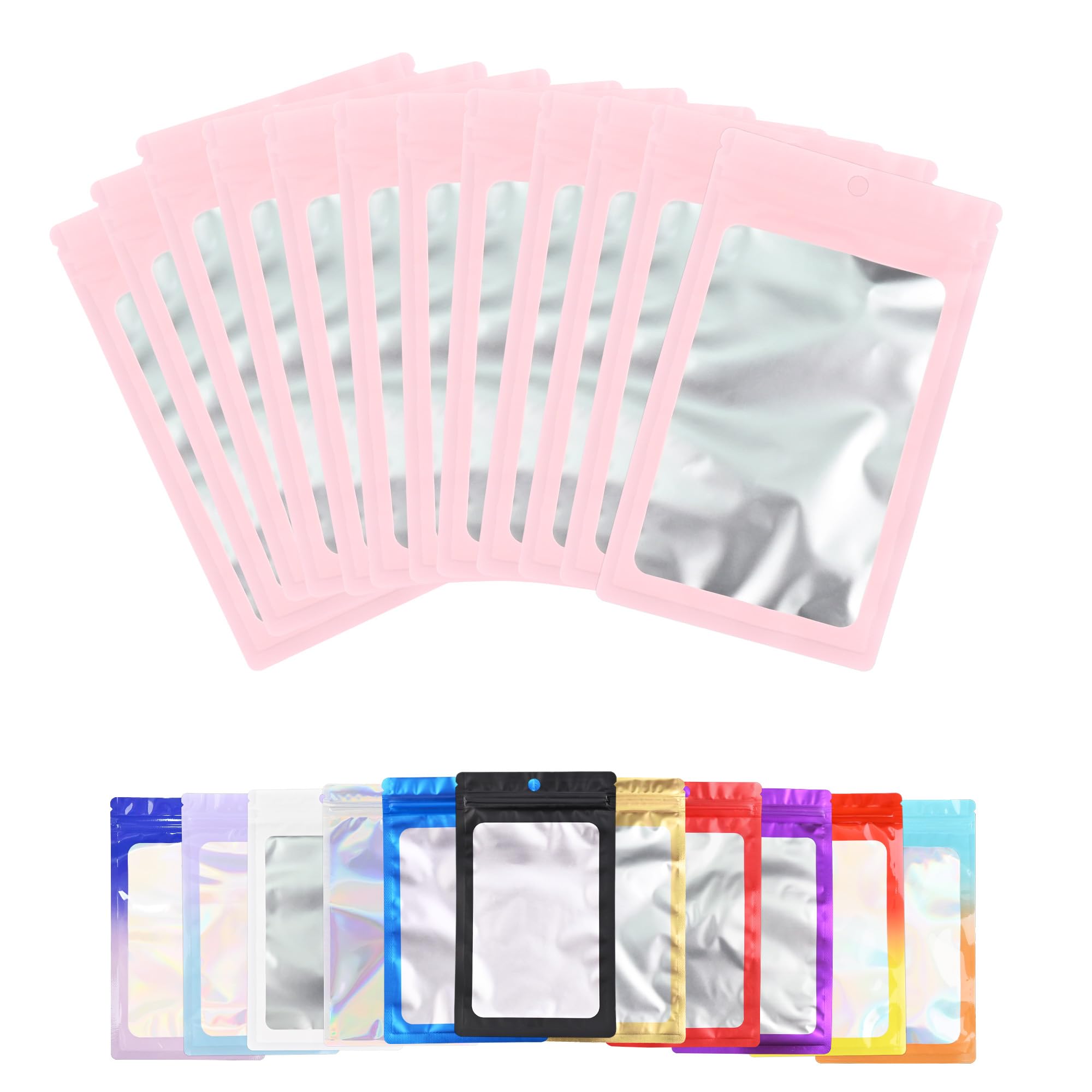 Photo 1 of 100 Pack Resealable Plastic Bags for Food Storage, Zipper Bags with Clear Front Window, Packaging Pouch for Small Business (Pink, 3.2x5.5 inch)