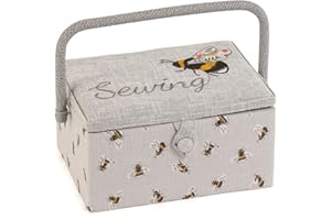 Hobby Gift Exclusive Medium Sewing Craft Hobby Storage Box, Accessories Tray Pin Cushion Pocket PVC Handle Embroidered Lid 18