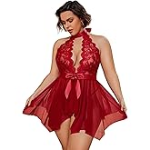 Avidlove Plus Size Babydoll for Women High Waist Teddy Chemise Floral Lace Lingerie