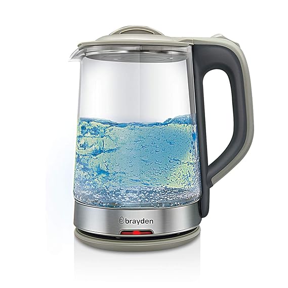 Brayden Aquo 10 Electric Glass Kettle with Borosilicate Body, Stainless Steel Lid, Auto Shut