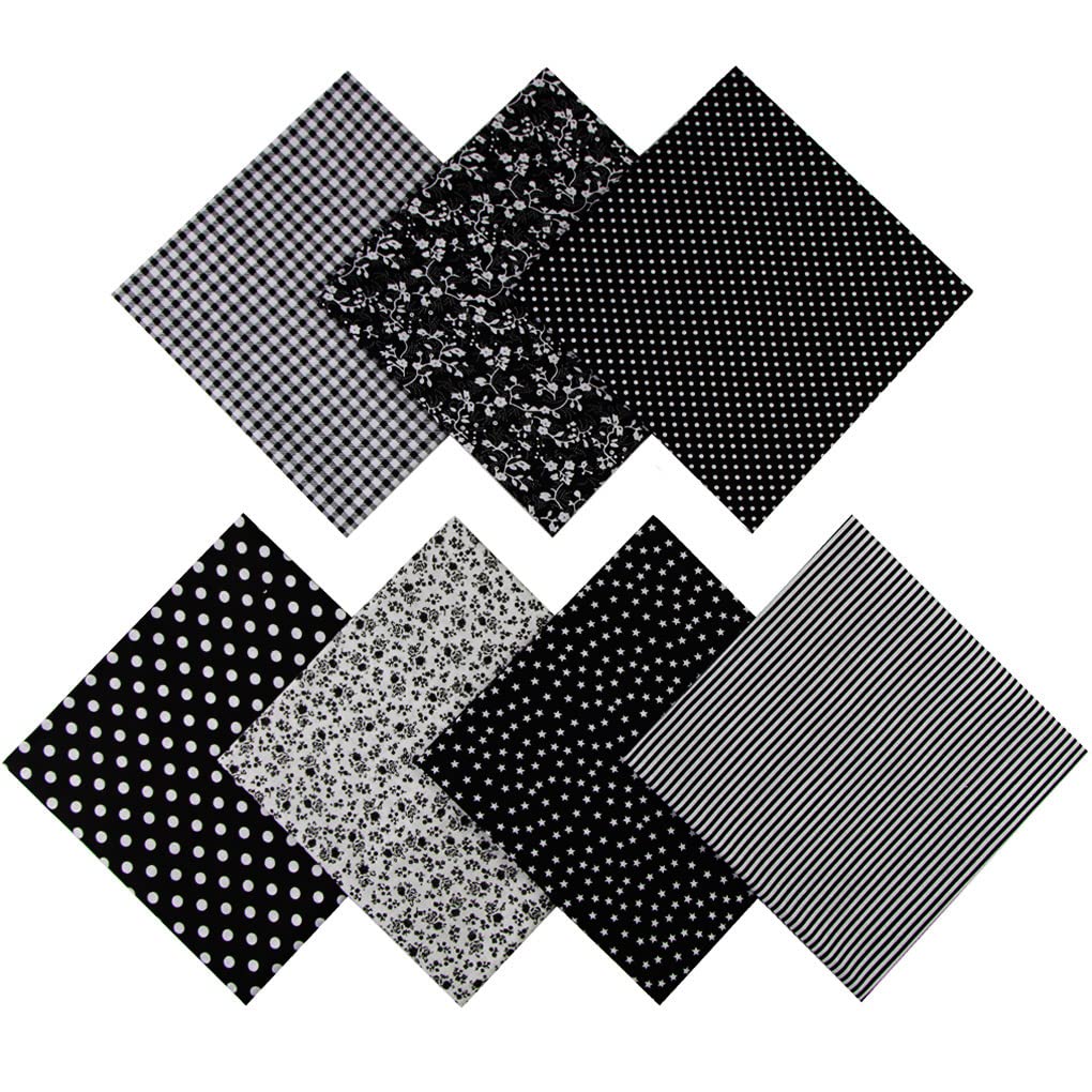 Jukway 7PCS 50 x 50 cm Black Cotton Fabric Squares Bundles Patterns Craft Fabric Patchwork Cloths for Sewing, Quilting, DIY Decoration, Handwork (Black)