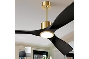 BOOSANT Ceiling Fan with Light and Remote Control, 52" Outdoor Ceiling Fan for Patios, Bedrooms & Living Rooms - Matte Black & Gold