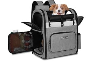 Petskd Pet Carrier Backpack 13 x 11x 16.5 for Small Medium Dogs and Cats Under 20LBS, Large Space Foldable Backpack with Safety Lock Zipper and Breathable Mesh for Travel Hiking Camping(Grey)