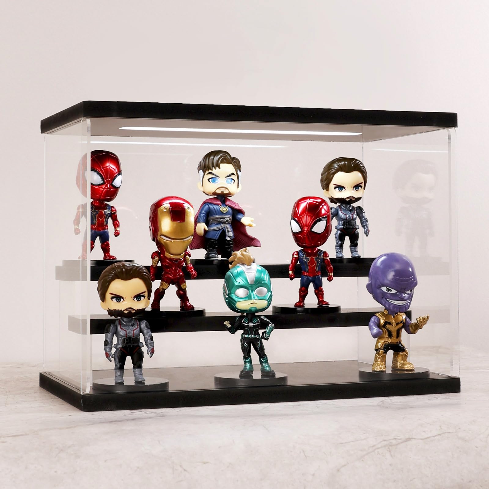Photo 1 of AZEYN Clear Acrylic Display Case with Light , 3 Tier Display Box Stand Assembly Dustproof Protection Showcase for Collectibles Action Figures (Black 12.6×7×9in; 32×18×23cm)
