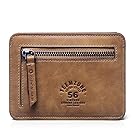 Teemzone Monedero Tarjetero de Piel Hombre Pequeño Cartera de Cremallera Monedas Bolsillo (Marrón)