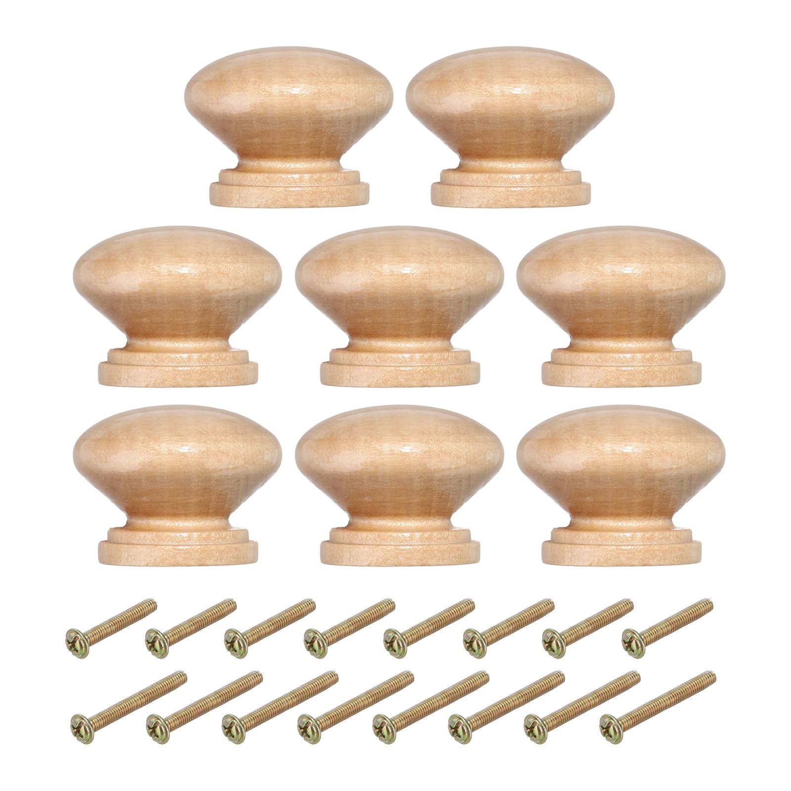PATIKIL 1-3/8 Inch Knobs, 8 Pcs Round Drawer Dresser Knobs Wood Handles Knobs Drawer Pulls with Screws for Kitchen Cupboard Furniture Door, Wood Color