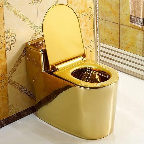 浴室用トイレ, 金のトイレ, 快適シート付きワンピーストイレ, 金のトイレボウル, 伸びるトイレ 305mm-400mm 27x24x15in 400mm - 画像 1