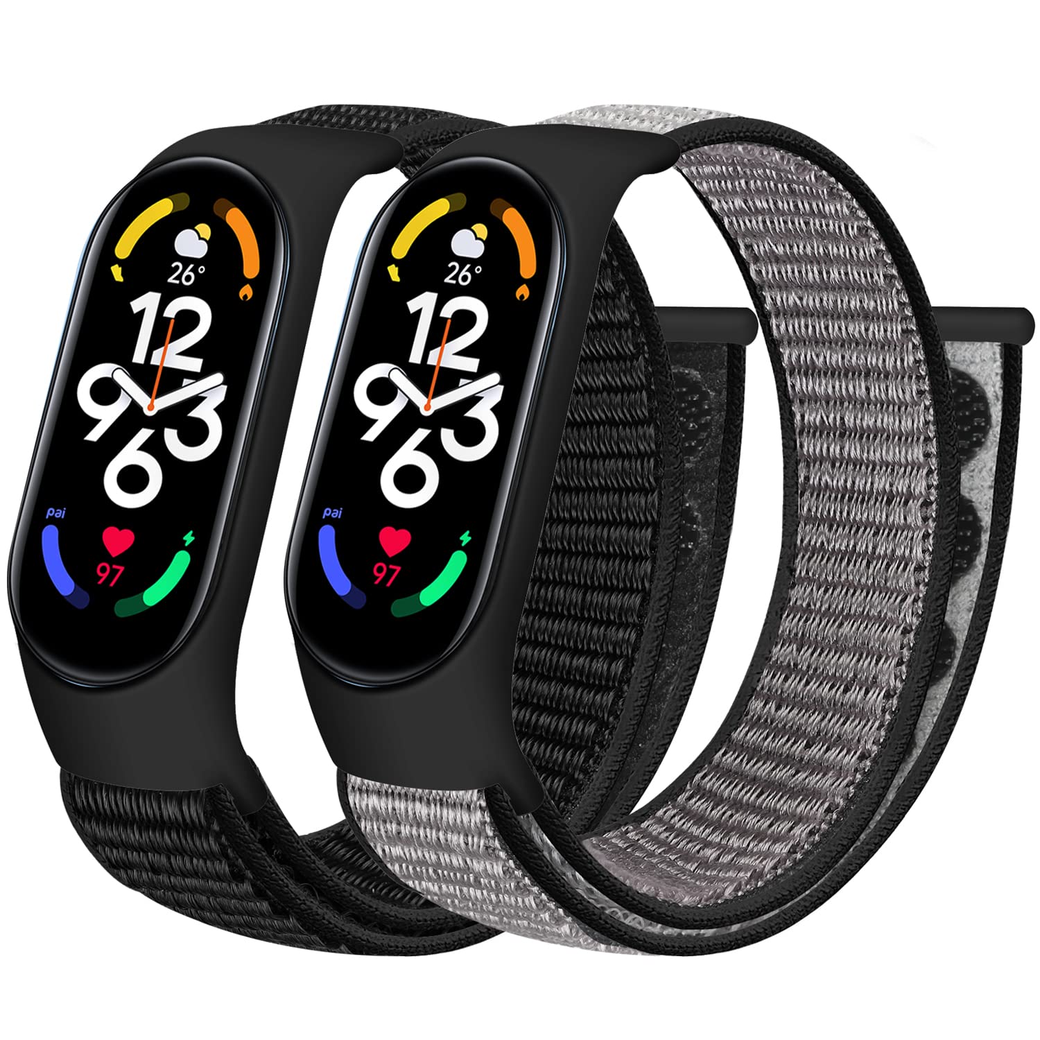 Tiptops Straps Compatible for Xiaomi Mi Band 7/Mi Band 6/Mi Band 5 4 3/Amazfit Band 5 Strap, 2 Pack Breathable Braided Nylon Sport Solo Loop Replacement Band for Mi Band 7/6/5/4/3 band Women Men