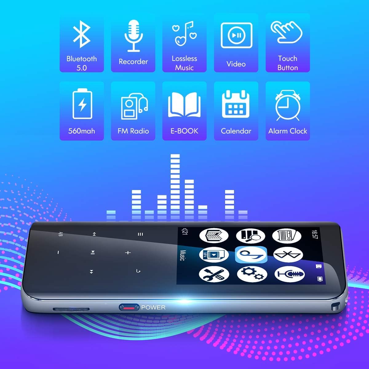 32GB Mp3 Player with Bluetooth 5.0 - Portable Digital Lossless Music Player for Walking Running,Super Light Metal Shell Touch Buttons with TF Card Expansion: Home Audio & Theater