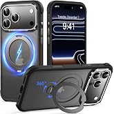 Magnetic for iPhone 17 Pro Max Case with 360&deg; Spin Stand - 6.9", Black | Military Drop Protection, Compatible with MagSafe, Slim Translucent Matte Shockproof Protective Phone Case