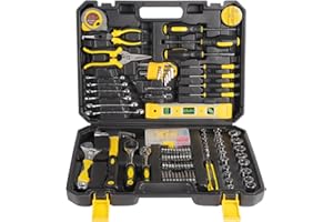 TOPCHANCES 118 Piece Household Tools Set,Wrench Plastic Toolbox Screwdriver Set Magnetic Tip with General Household Hand Tool Kits,Home Repair Tool Kit with Toolbox Storage Case for Father‘s Day Gifts