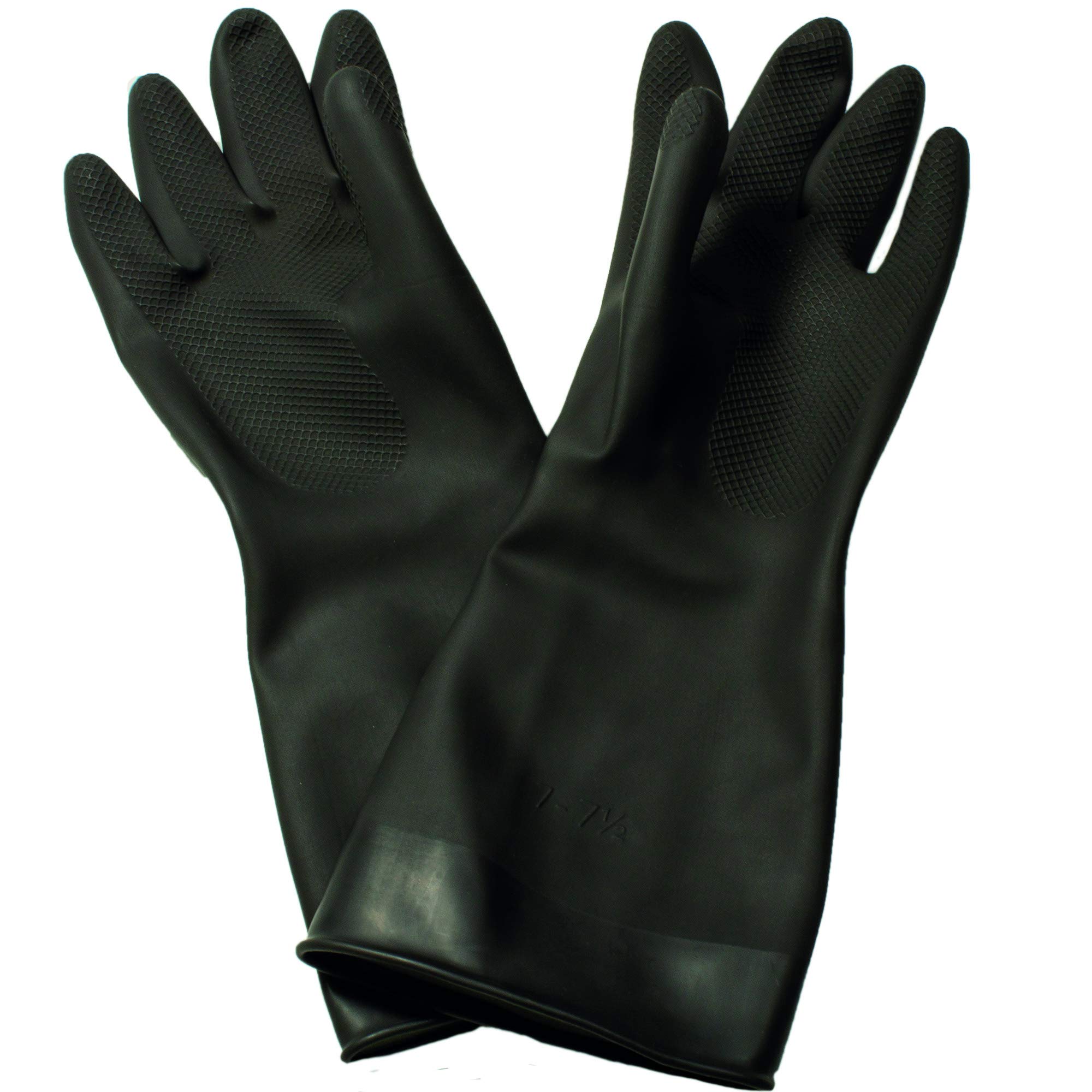Ramon Hygiene Tough Industrial Rubber Gloves, CE Type III, Durable, Chemical & Mechanical Resistance, Black, Bulk Pack Of 10, Medium