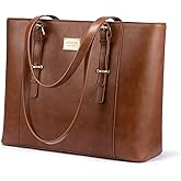LOVEVOOK Laptop Bag for Women, Structured Leather Computer Bag, Professional Work Tote Purse, Teacher/Attorney’s Choice, Retro-Brown
