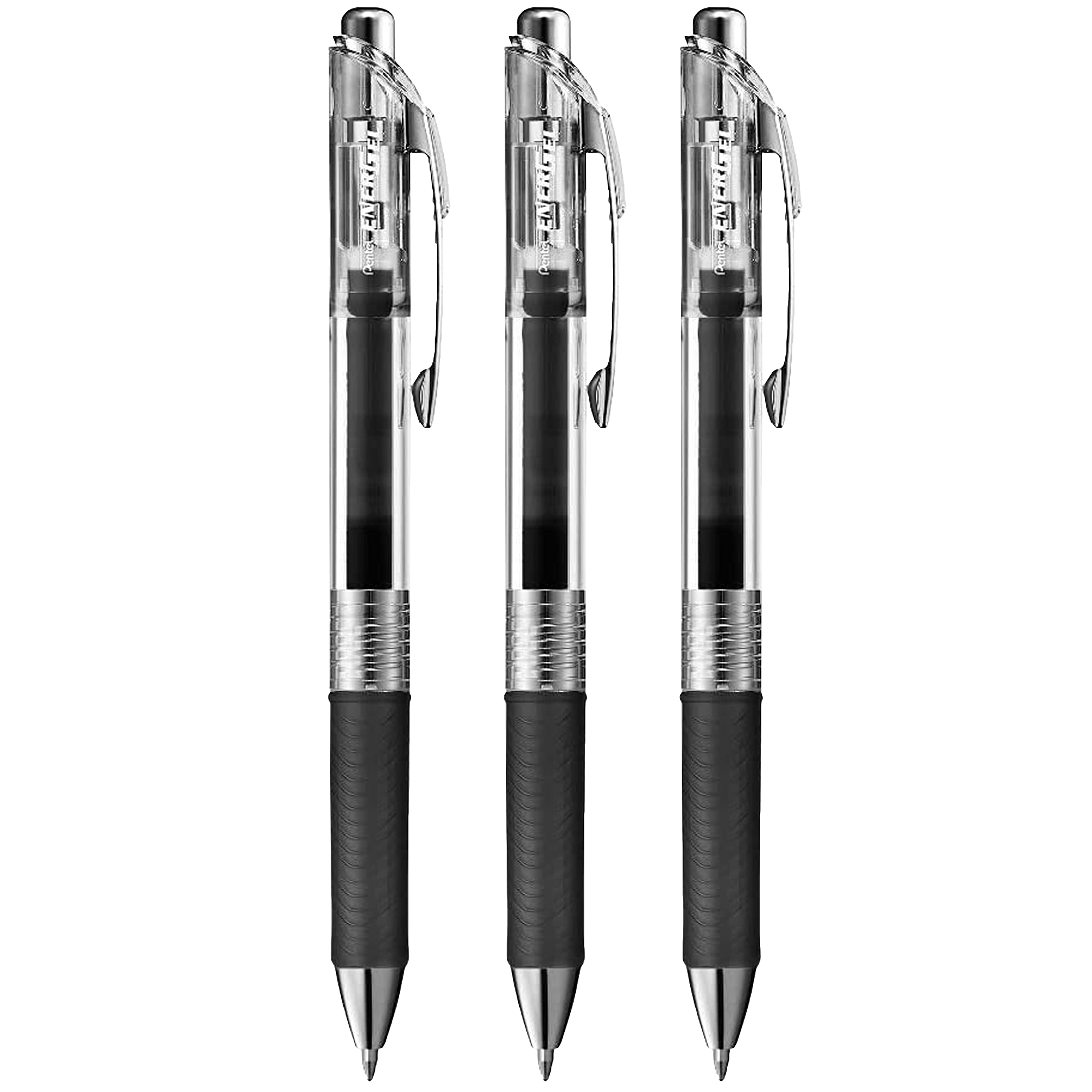 Pentel EnerGel Pure BL77TLE - Retractable Liquid Gel Ink Pen - 0.7mm - Black - Pack of 3