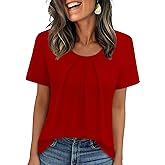 WIHOLL Women T Shirts Pleated Short Sleeve Tops Business Casual Dressy Blouses