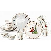 Pickmesh 16 Pcs Nutcracker Christmas Dishes Dinnerware Set for 4 Guest | Nutcracker Dinner Plates Ceramic Christmas Salad Plate Holiday Bowl Mug Serving Dishes Holiday Party Xmas Kitchen Decoration