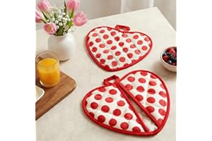 2 Pcs Oven Mitts and Pot Holders,Gingham Heart Shaped Pot Holders for Kitchen Heat-Resistant Fabric Hot Pads with Hanging Loo