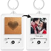 Music Keychain with QR Code Link to Song | DIY Personal Photo Text | Acrylic Keyring with Bronze Heart Shape, 8th Anniversary Present for her him, 5 * 7.1cm Valentines 's Day Gift
