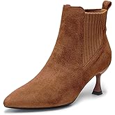 youngshow Womens Ankle Boots Pointed Toe Kitten Heels Booties Winter Knit Low Heel Dressy Booties