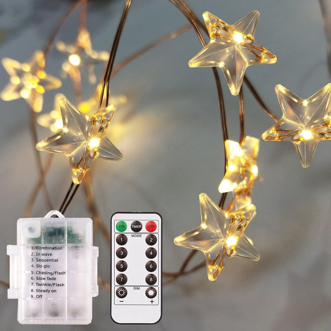 ADAINA Outdoor Battery Operated String Lights,8 Model Remote Dimmer Timer Waterproof 40 LEDs,14Ft Rope Twinkling Lights for Bedroom,Wedding,Party,Christmas Day Home Decoration by (1 Set/Warm White)