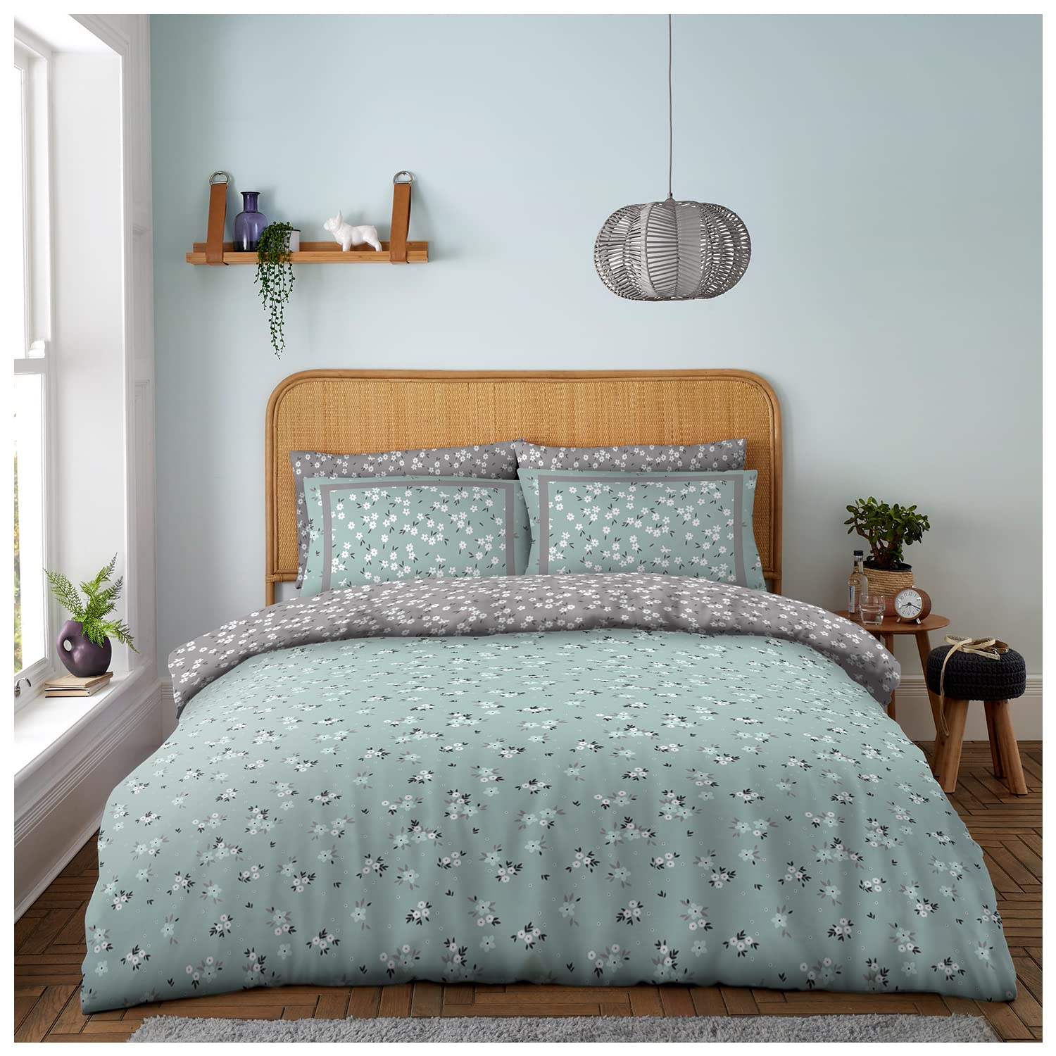 GC GAVENO CAVAILIA Easycare Flower Duvet Cover, Reversible Bedding Set Single, Printed Bedcover Floral Quilt Cover Sets, Green — image 1