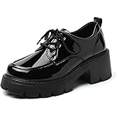 QHH Platform Oxford Shoes for Women Women's Oxfords Lace-Up Chunky Heel Lightweight Oxford Heels Fashion Business Casual Shoes Comfortable Dressy Shoes Office Work Pumps Shoes for Womens Ladies