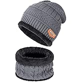 Warm Winter Beanie Hat & Scarf Set Stylish Knit Skull Cap for Men Women