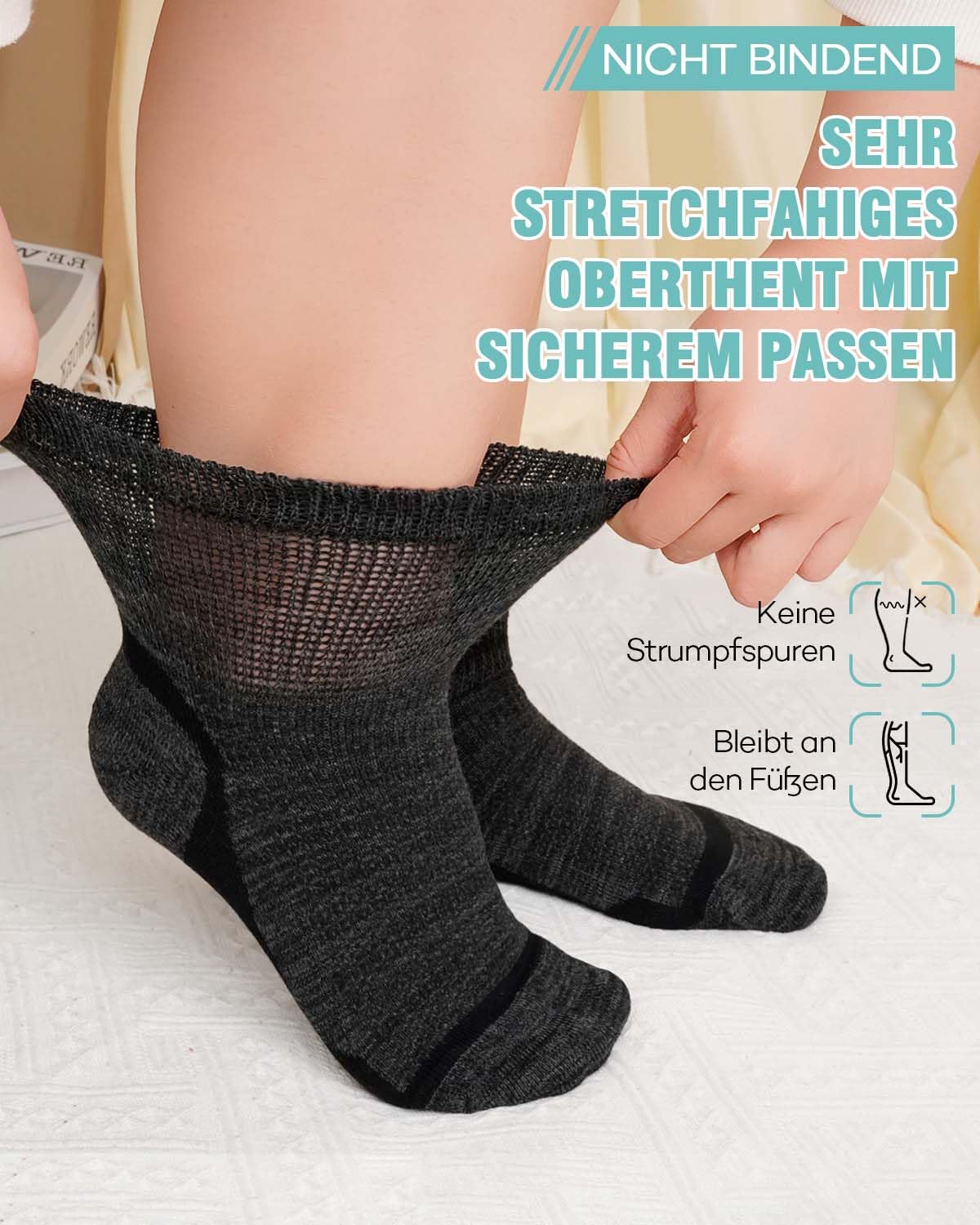 ZFSOCK Diabetiker Socken Herren Damen: Diabetikersocken ohne Gummibund und Naht Bambus Atmungsaktive Extra Weite Gesundheitssocken für Geschwollene Füße Schwangere Senioren 43-46 Schwarz 5 Paar 2