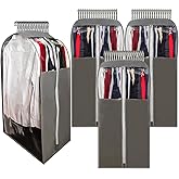 15" Gusseted Suit Bags for Closet Storage, 40" Clear Garment Bags for Hanging Clothes, Completely Sealed Suits Covers and Dust-proof Protector with Full Heavy-duty Side Zipper for Travel, 4-Pack