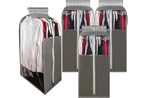 Garment Bags for Hanging Clothes with 15" Gusset, 40" Suit Bags for Closet Storage, Clear Suits Covers and Side Zipper Protec