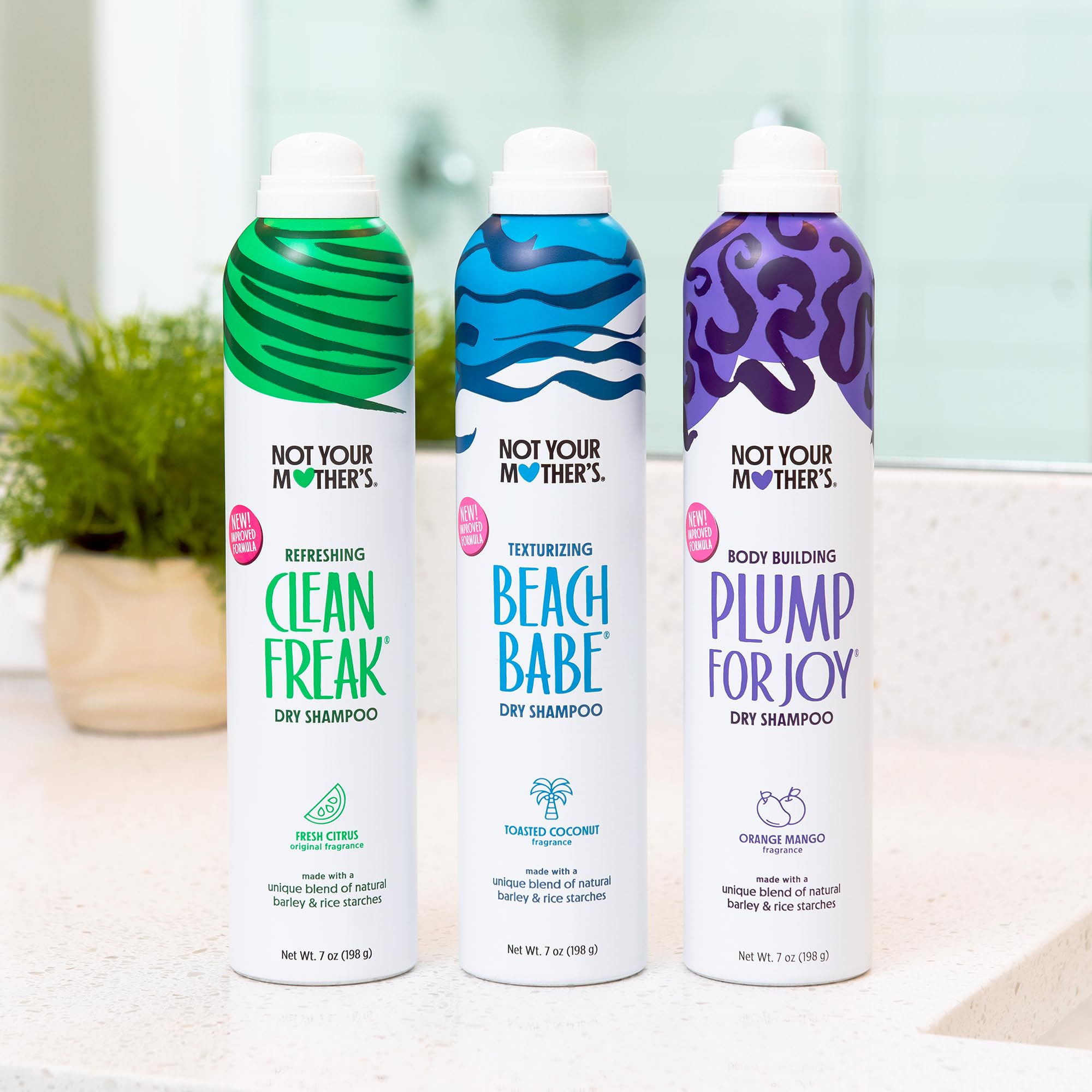 Not Your Mother's Dry Shampoo Spray Signature Assortment (3-Pack) - 7 oz Each - Clean Freak, Plump for Joy & Beach Babe - Instantly Absorbs Oil & Extends Style Life for Refreshed Hair