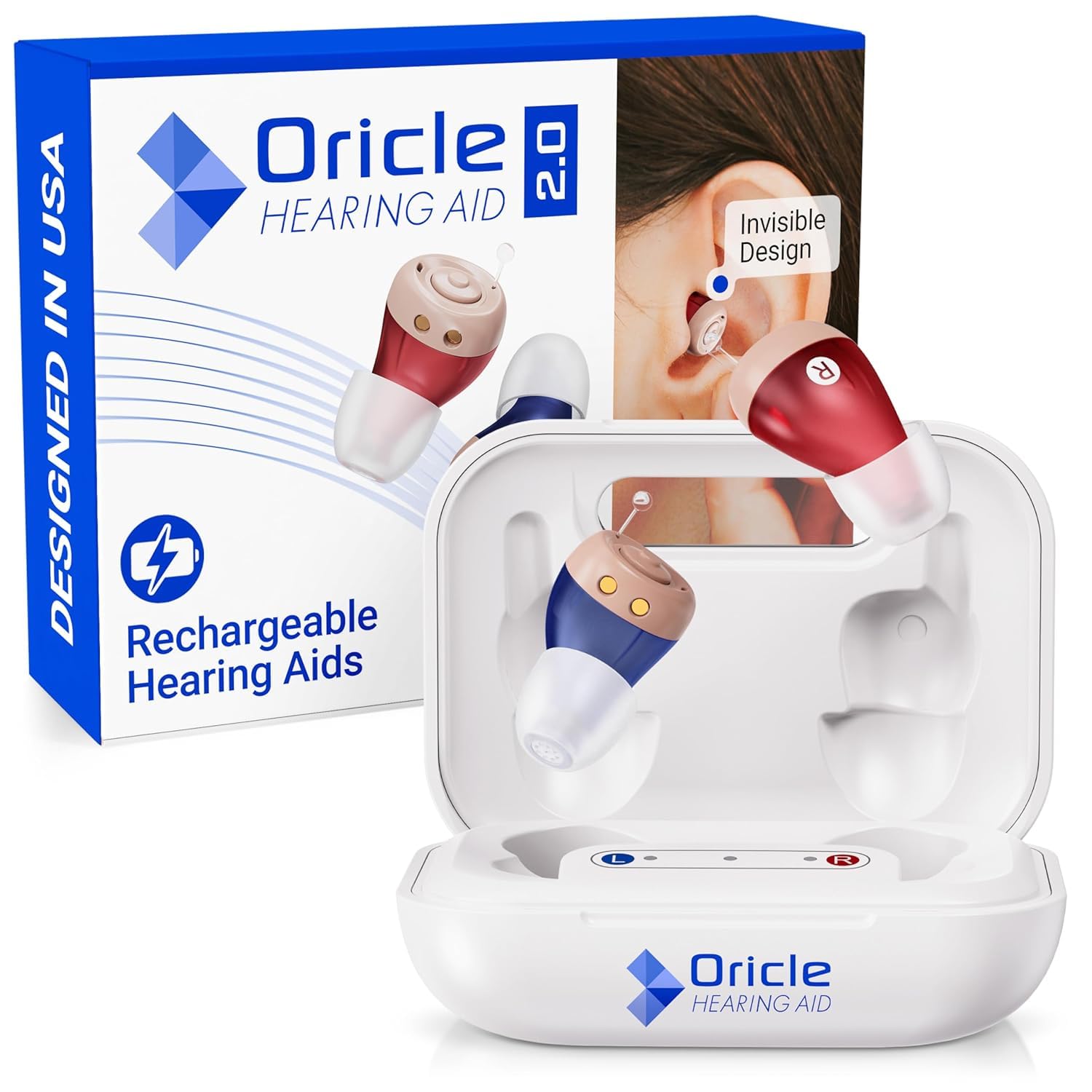 Photo 1 of Oricle Standard 2.0 Hearing Aids for Seniors - Oricle Hearing Aids for Adults with Advanced Noise Cancellation - Easy Volume Control with Portable Charging Case