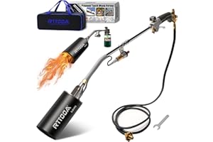 RTTOOA Propane Torch Weed Burner-GJD490, 1,300,000 BTU, Weed Torch with 1lb Propane Cylinder Converter and 10FT Hose, Flame Control and Turbo Trigger Push Button Igniter, Garden Wood Ice Snow (Dark Gray)