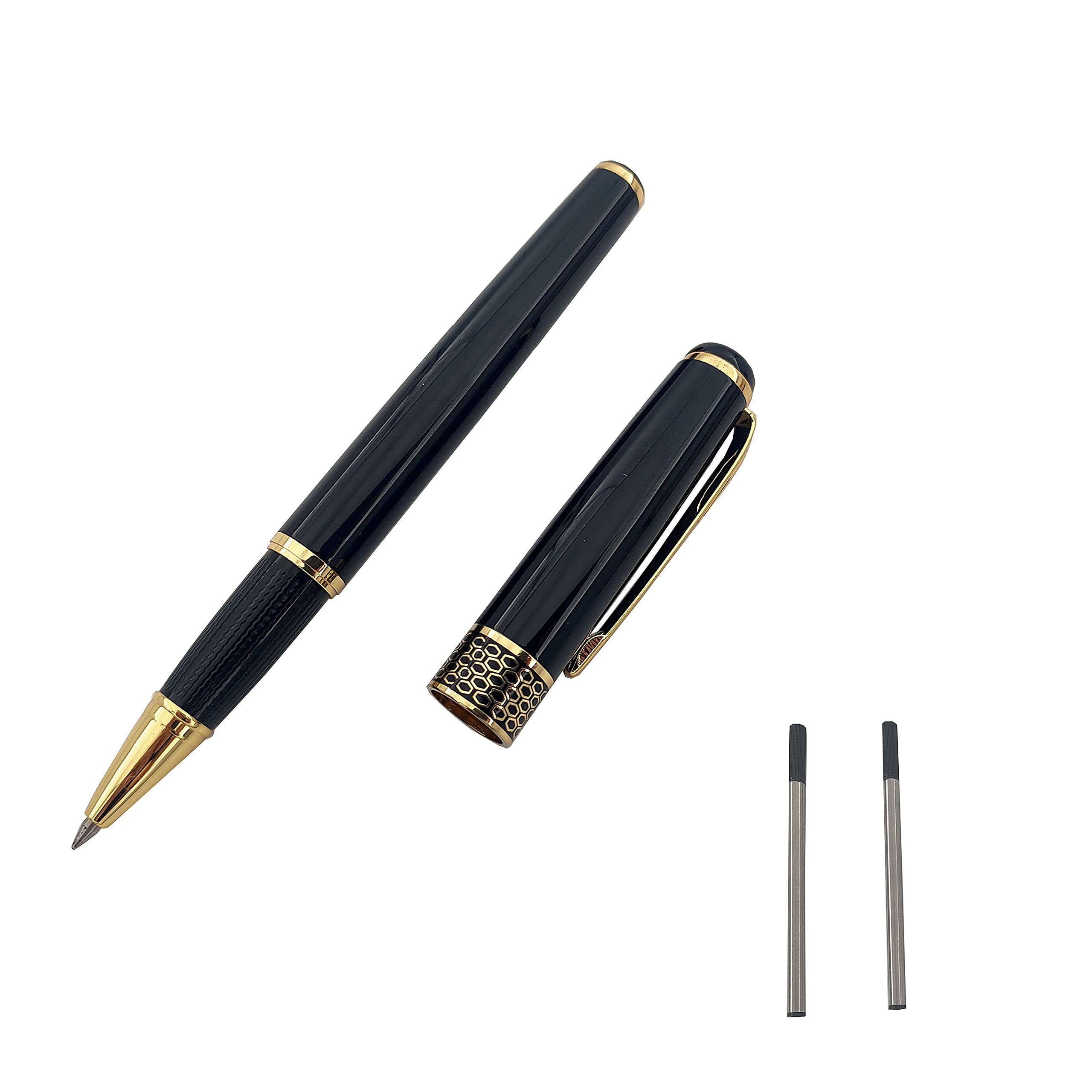 MCKhome Black Ink Non-slip Grip Metal Signature Pen - Office Business Gift Rollerball & Ballpoint - Ideal for Colleague, Friend and Relative - Gift Boxed (Black)