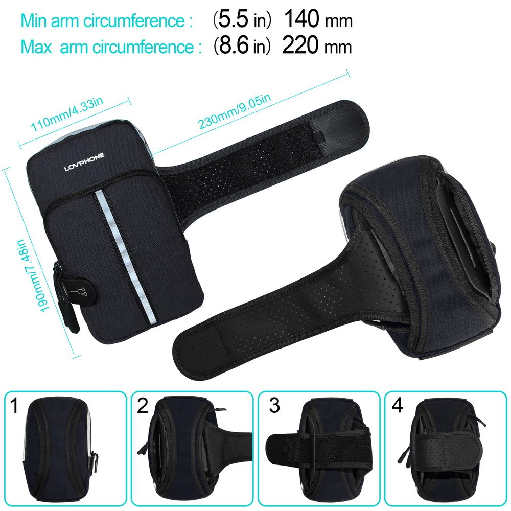 LOVPHONE Sports Armband, Double Pockets Phone Running Armband for iphone X/8/8 Plus/7/7 Plus, Samsung Galaxy Note 8/S8/S8 Plus/S7, Water Resistant (Black, 5.5-8.6inch)