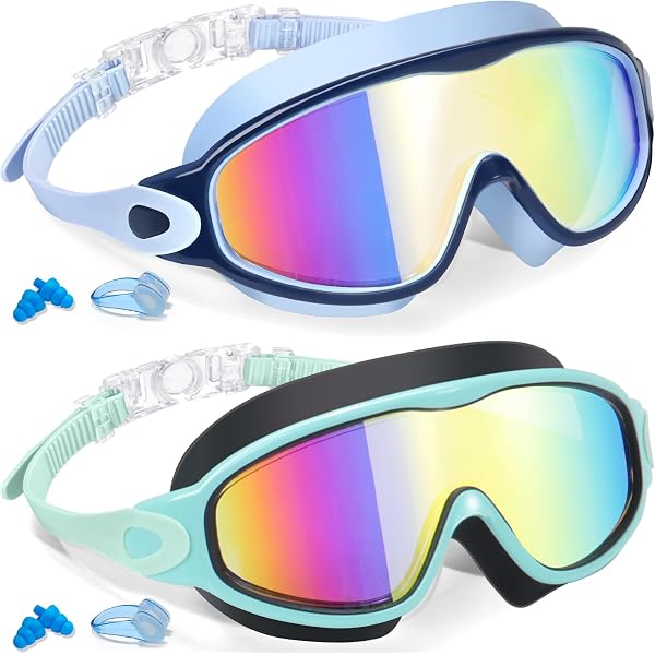 AzureWings 2 Pack Kids Swim Goggles - No Leak Anti-Fog With UV Protection, Ear Plugs & Nose Clip For Ages 4-14 - View #6