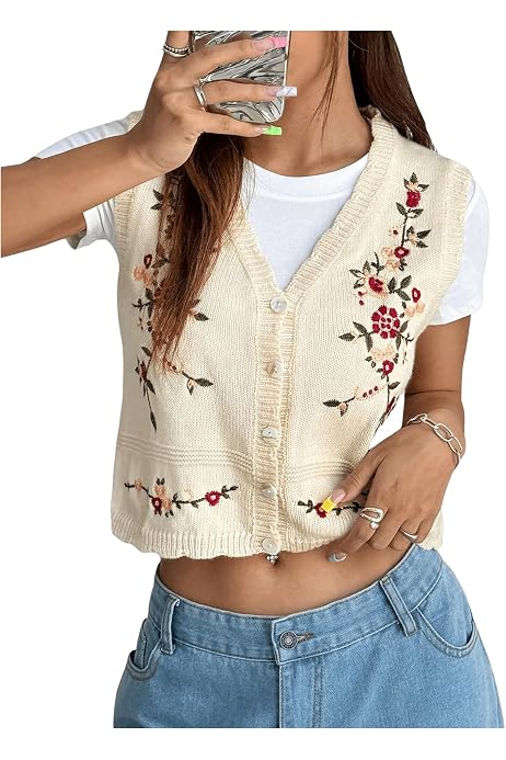 MakeMeChic Women's Boho Floral Vest – Tie Front, V-Neck, Sleeveless Layering Top For Summer - View #5