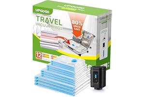 UPGOGO Combo 12 Pack Travel Vacuum Bags with Portable Electric Pump, Space Saver Vacuum Storage Bags for Clothing and Luggage, Travel Essentials