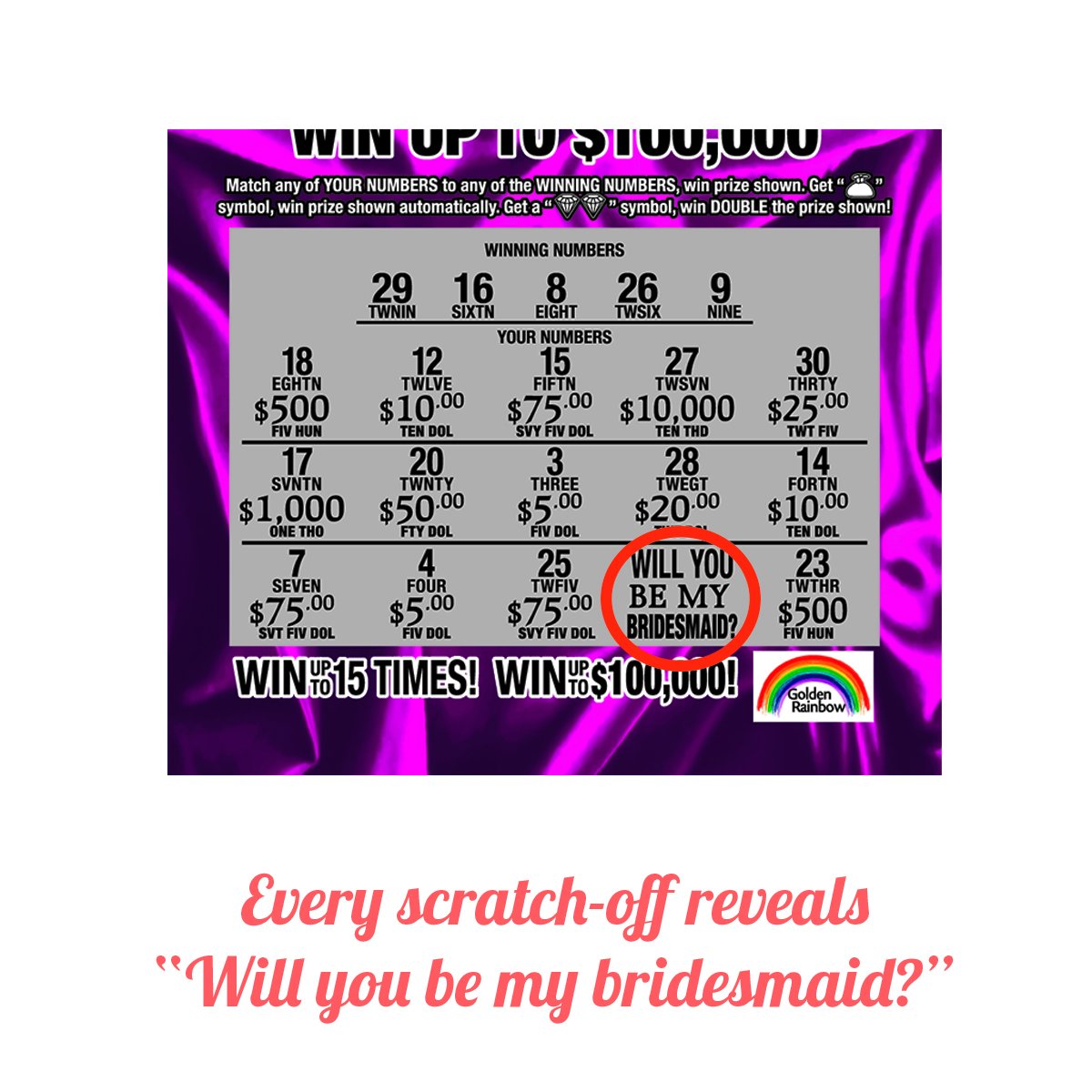 Will You Be My Bridesmaid Proposal Replica Scratch Off Cards | Set of 5 Fake Lottery Tickets | 3.3” x 5” | Perfect Wedding Keepsake