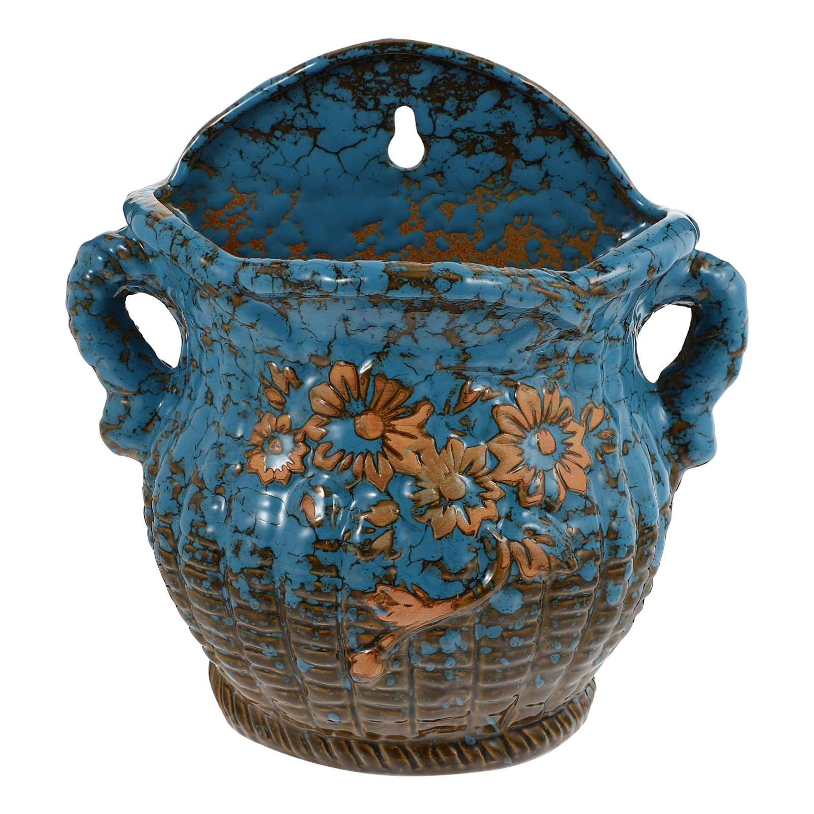Milisten Indoor Hanging Planters Wall Succulent Planter Wall Mounted Ceramic Plant Pot Vintage Hanging Plant Holder Decorative Flower Vase for Decors Blue 19.5x11.5cm