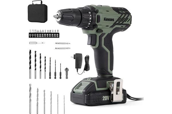 Krebs 20V Cordless Drill Set Portable Electric Power Drill Kit Batteries Fast Charger Driver Tool Kit 3/8 Inch Keyless Chuck