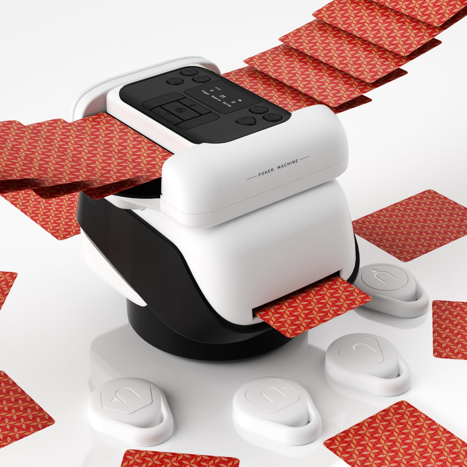 Photo 1 of SouAny Automatic Card Shuffler and Dealer 2-in-1 Includes 2 Decks, Handles 2 Decks & 8 Players with 4 Wireless Remotes, 360°/180° Dealing, Ultra Quiet & Rechargeable for Poker, UNO, Phase 10, Texas